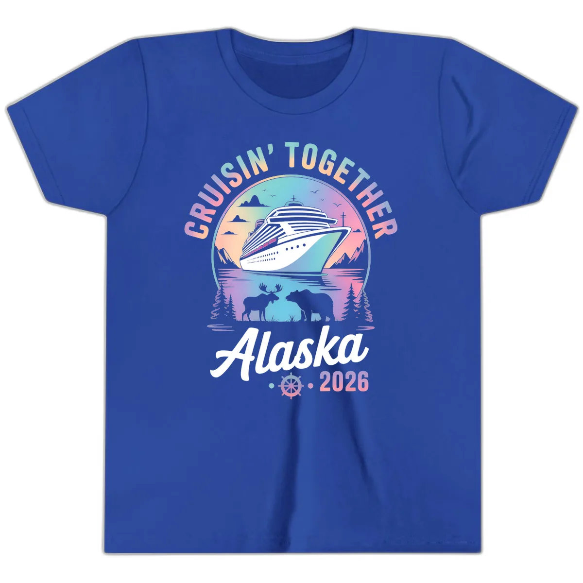 Cruisin' Together Alaska 2026 Cruise Youth T-Shirt in True Royal