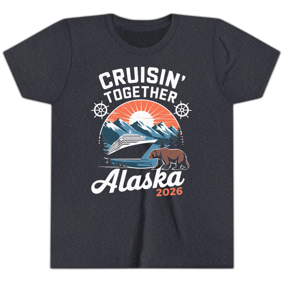 Cruisin' Together Alaska 2026 Scenic Cruise Youth T-Shirt in Heather Navy