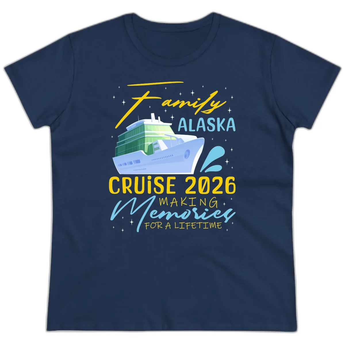 Family Alaska Cruise 2026 Memories Design Ladies Tee in Navy