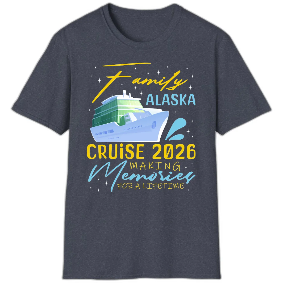 Family Alaska Cruise 2026 Memories Design T-Shirt in Heather Navy