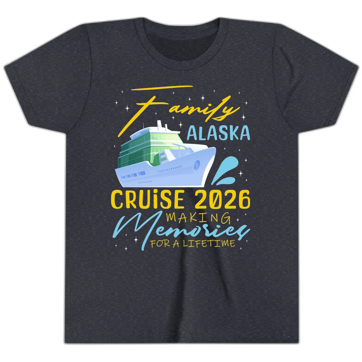 Family Alaska Cruise 2026 Memories Design Youth T-Shirt in Heather Navy