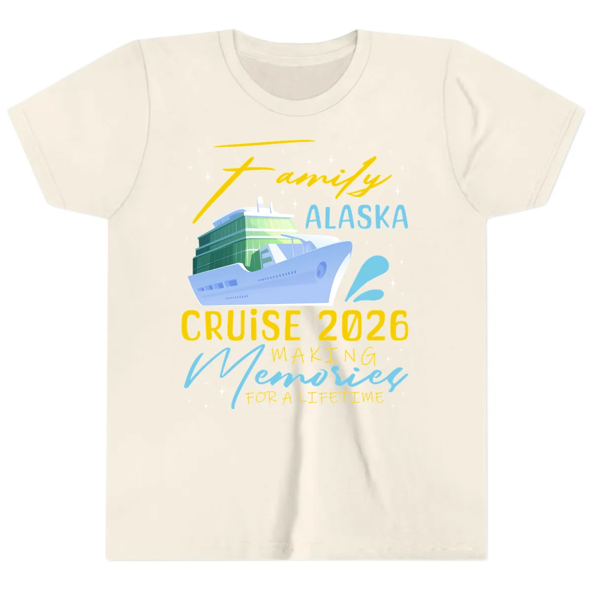 Family Alaska Cruise 2026 Memories Design Youth T-Shirt in Natural
