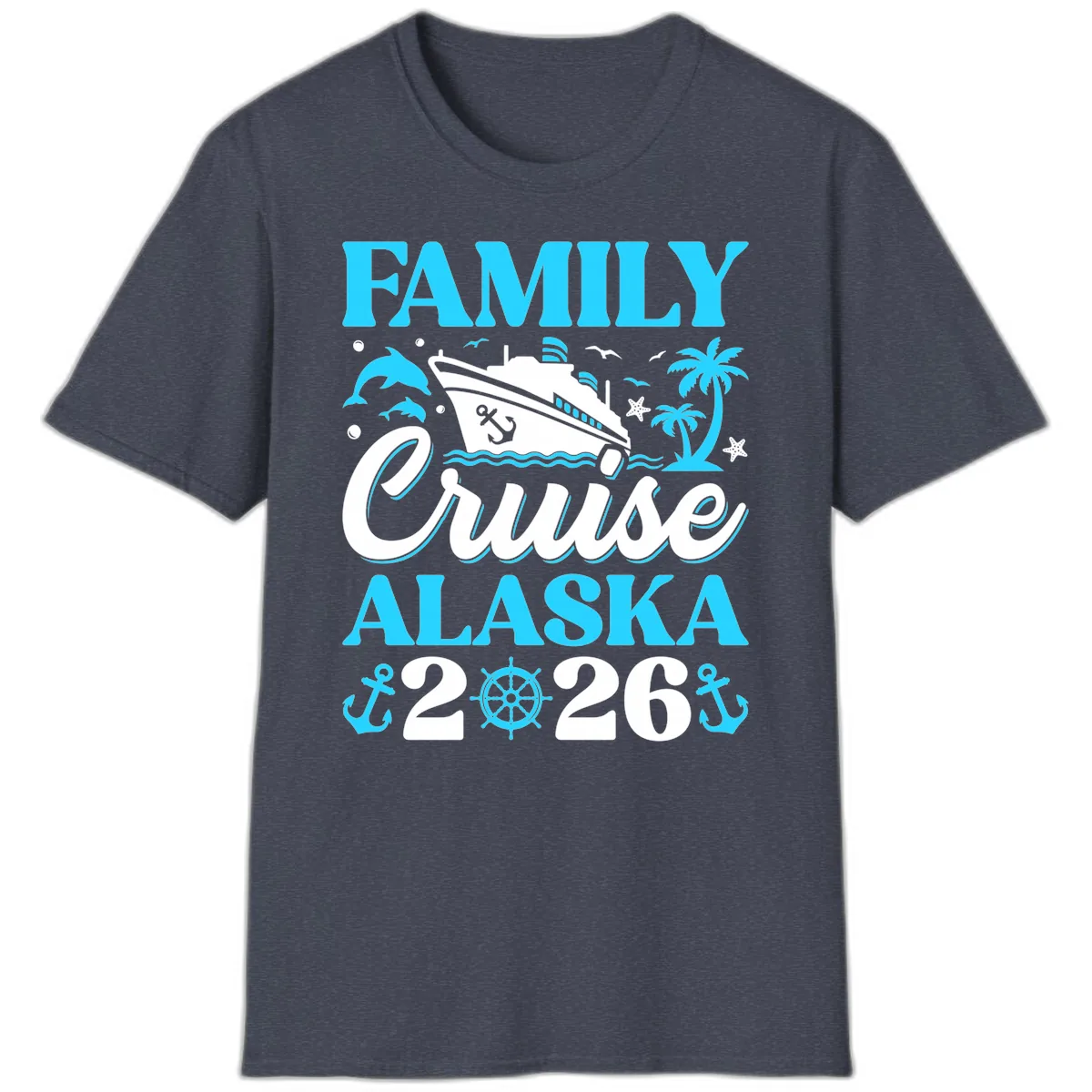 Family Cruise Alaska 2026 Design T-Shirt in Heather Navy