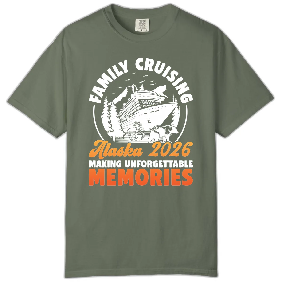 Family Alaska Cruise 2026 Scenic Badge Comfort Color in Moss