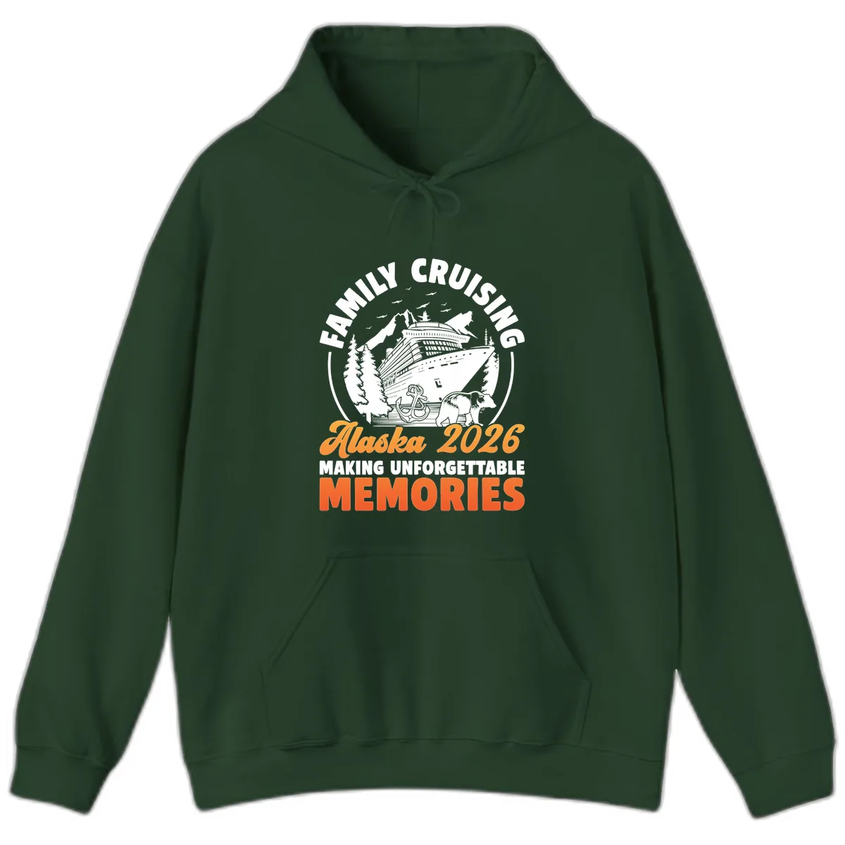 Family Alaska Cruise 2026 Scenic Badge Hoodie in Forest Green