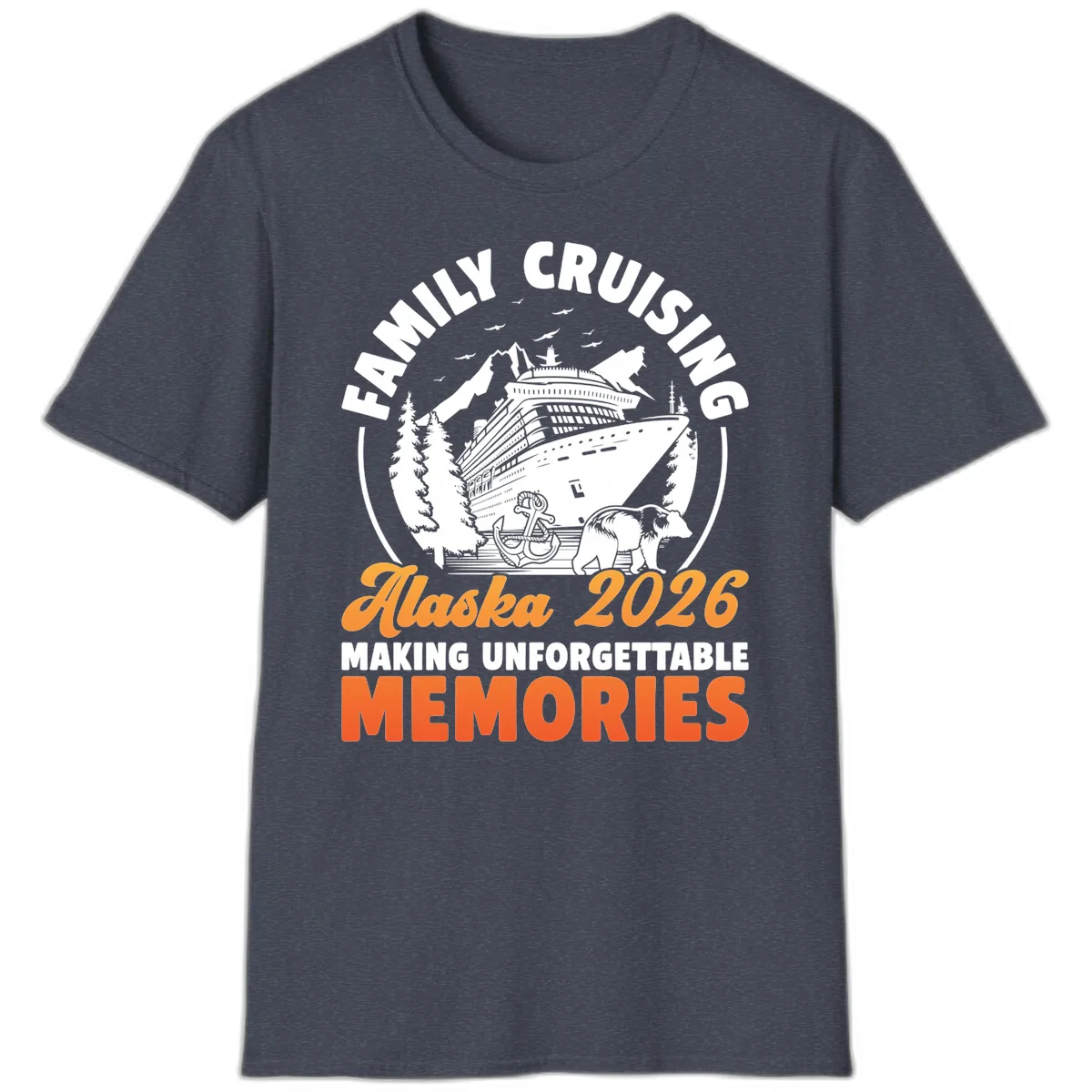 Family Alaska Cruise 2026 Scenic Badge T-Shirt in Heather Navy