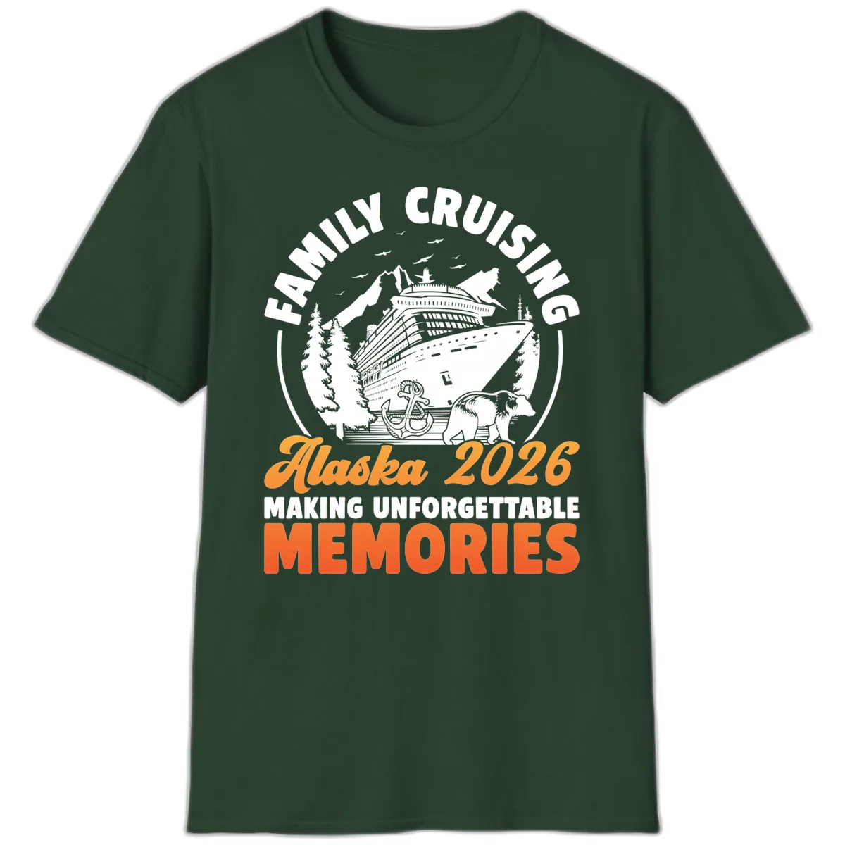 Family Alaska Cruise 2026 Scenic Badge T-Shirt in Forest Green
