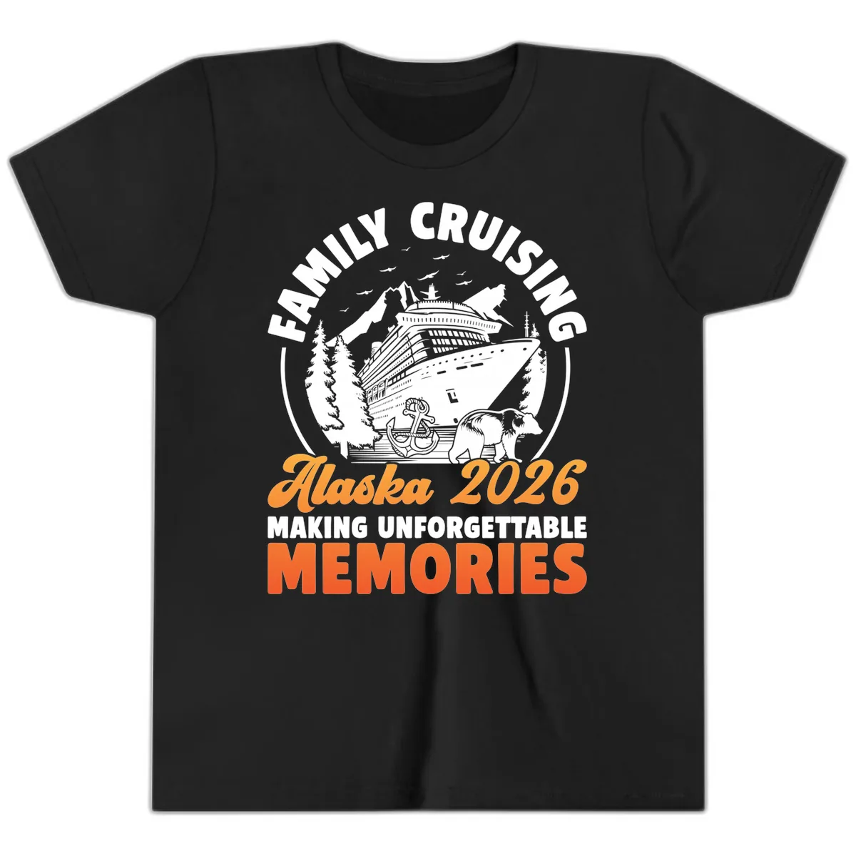 Family Alaska Cruise 2026 Scenic Badge Youth T-Shirt in Black