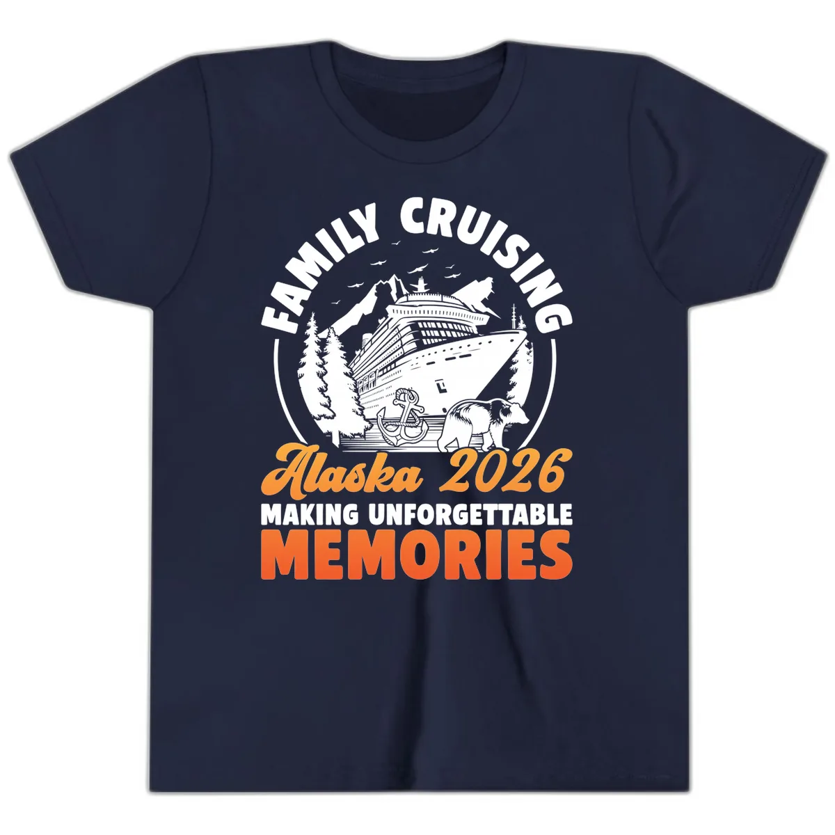 Family Alaska Cruise 2026 Scenic Badge Youth T-Shirt in Navy