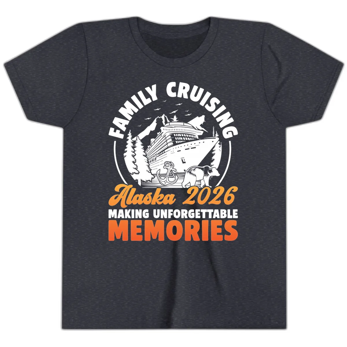 Family Alaska Cruise 2026 Scenic Badge Youth T-Shirt in Heather Navy