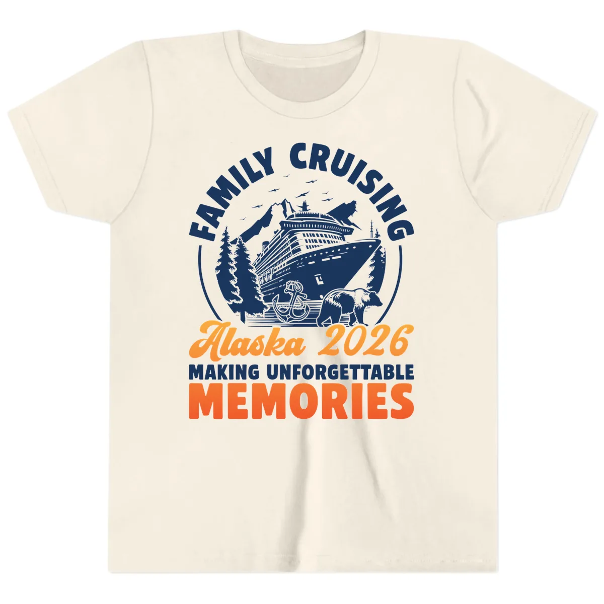 Family Alaska Cruise 2026 Scenic Badge Youth T-Shirt in Natural