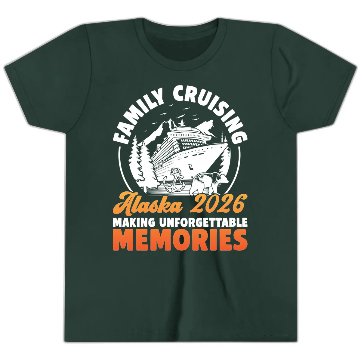 Family Alaska Cruise 2026 Scenic Badge Youth T-Shirt in Forest