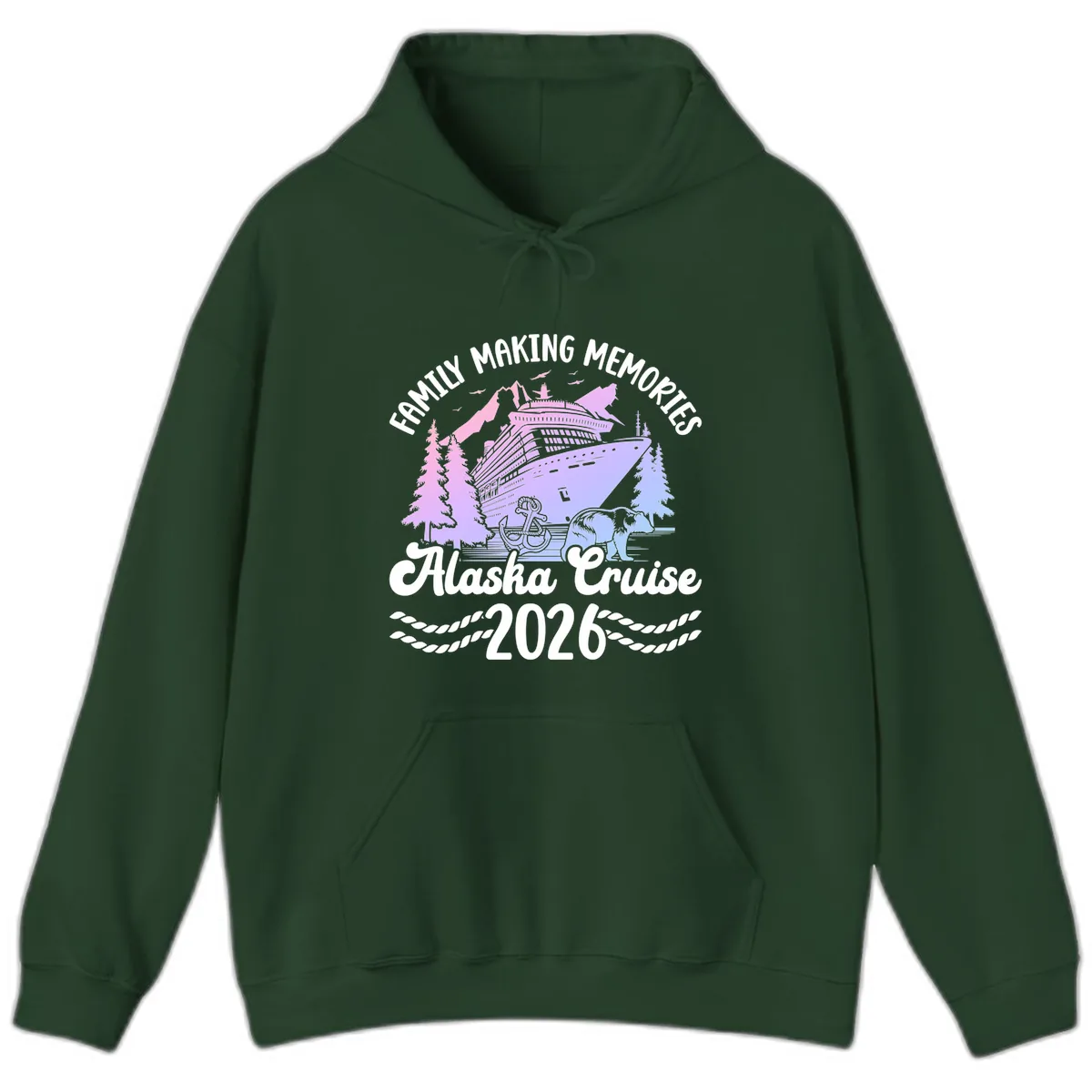 Family Memories Alaska Cruise 2026 Design Hoodie in Forest Green