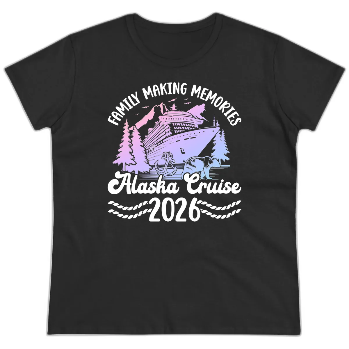 Family Memories Alaska Cruise 2026 Design Ladies Tee in Black