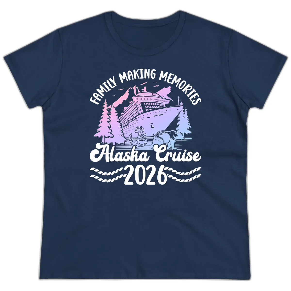 Family Memories Alaska Cruise 2026 Design Ladies Tee in Navy