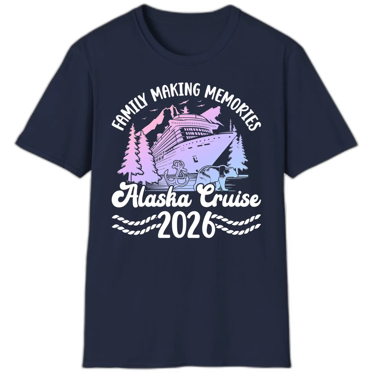 Family Memories Alaska Cruise 2026 Design T-Shirt in Navy