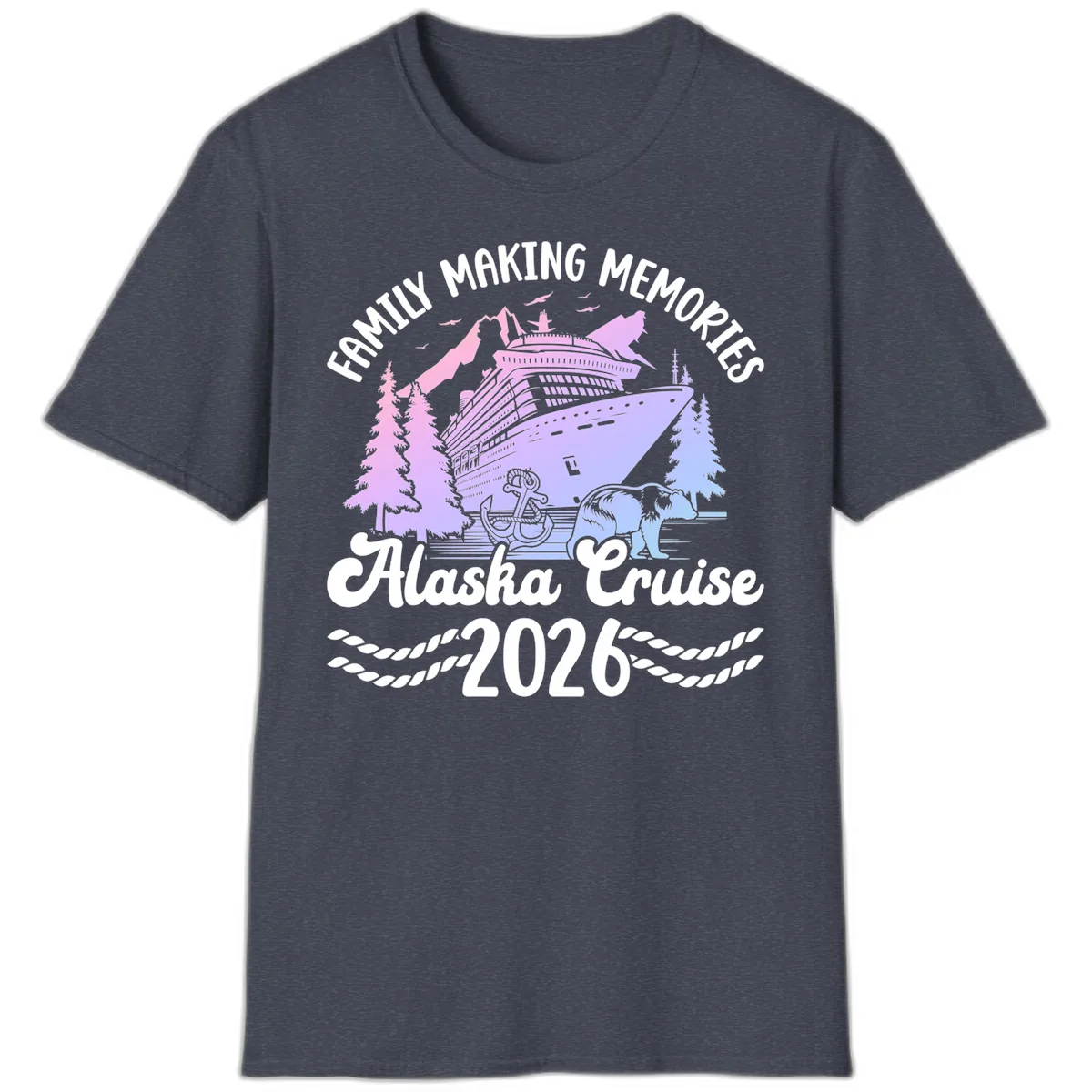 Family Memories Alaska Cruise 2026 Design T-Shirt in Heather Navy