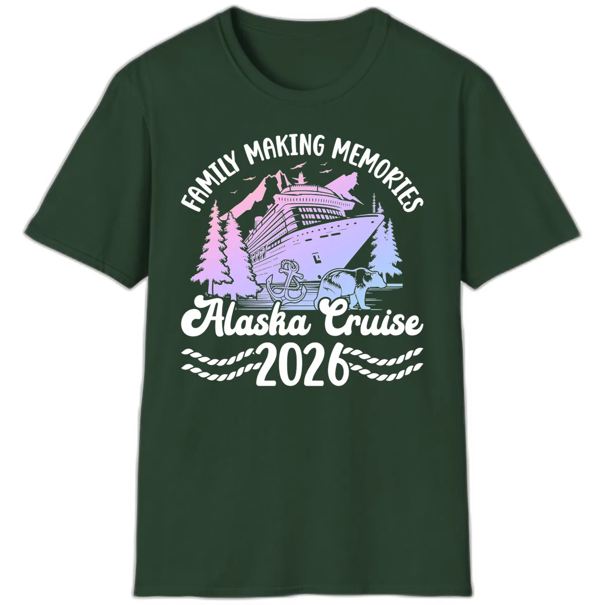 Family Memories Alaska Cruise 2026 Design T-Shirt in Forest Green