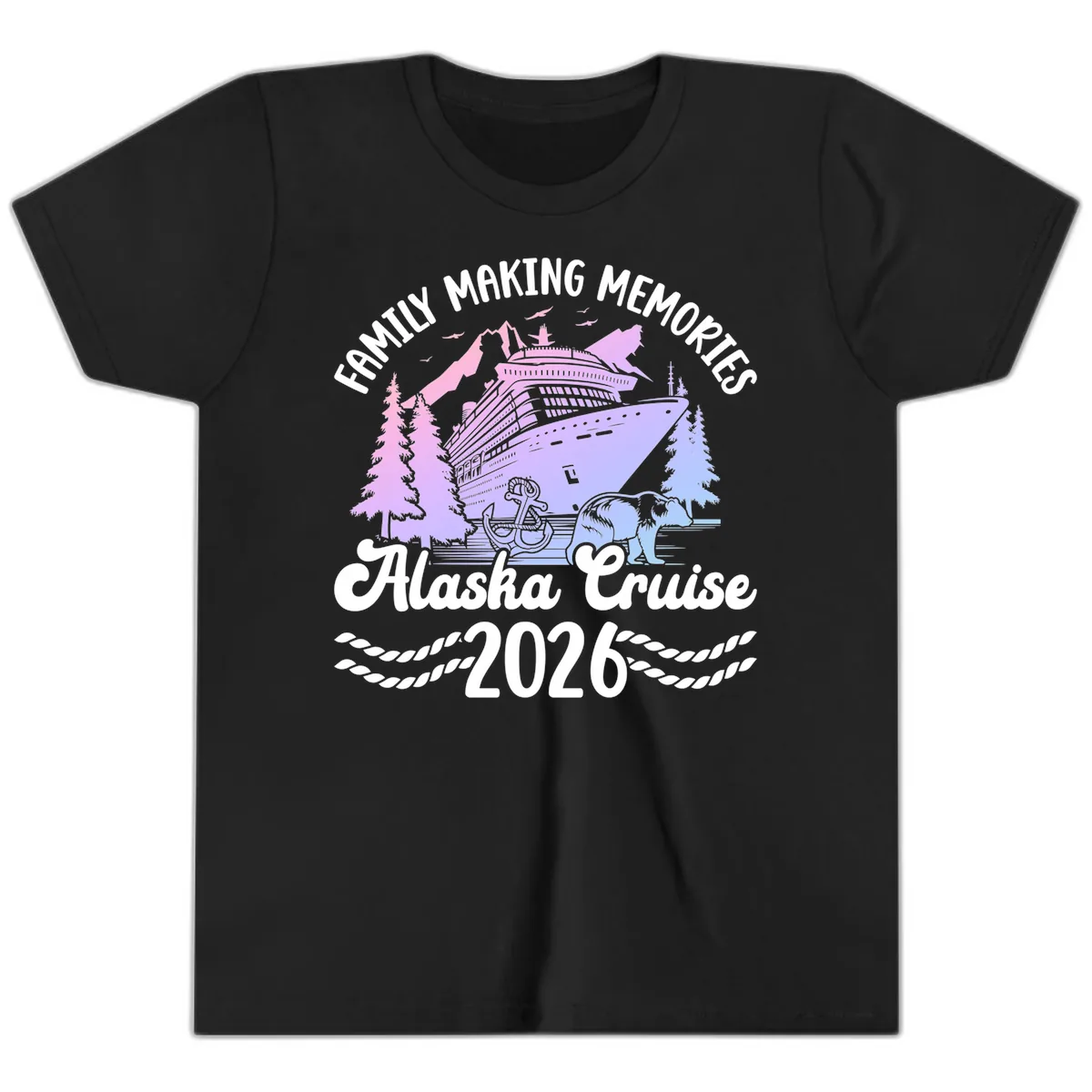Family Memories Alaska Cruise 2026 Design Youth T-Shirt in Black