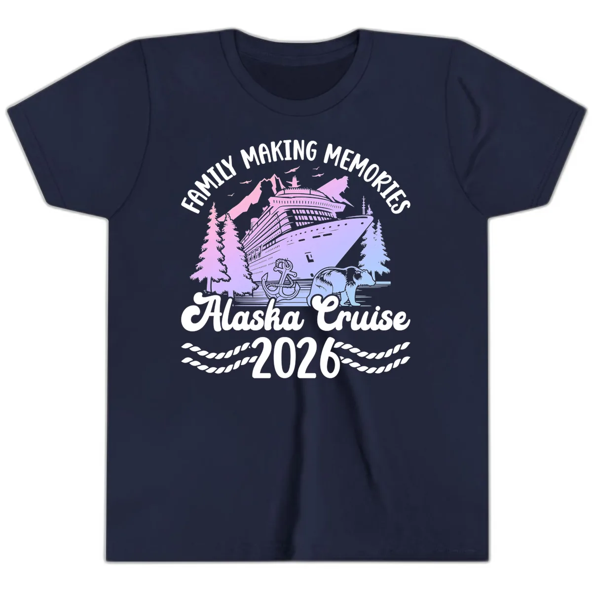 Family Memories Alaska Cruise 2026 Design Youth T-Shirt in Navy