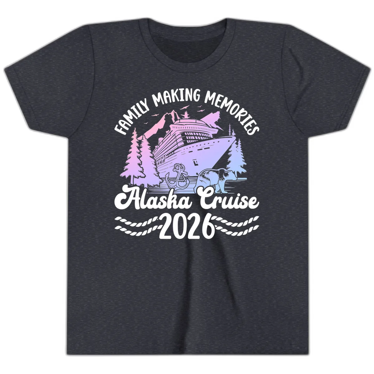 Family Memories Alaska Cruise 2026 Design Youth T-Shirt in Heather Navy
