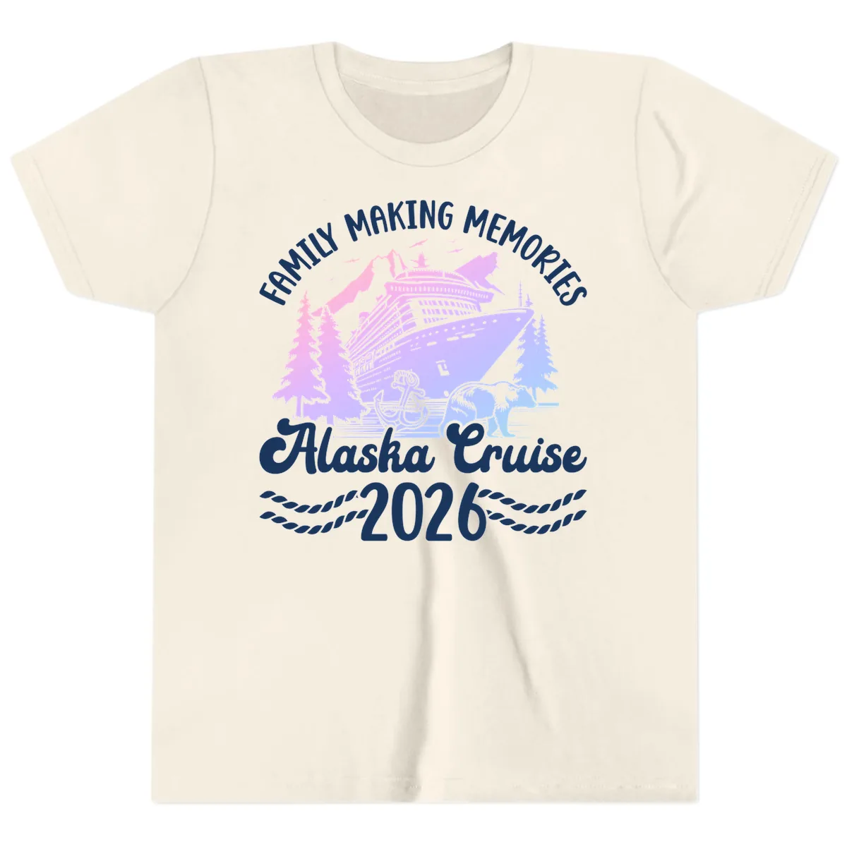 Family Memories Alaska Cruise 2026 Design Youth T-Shirt in Natural