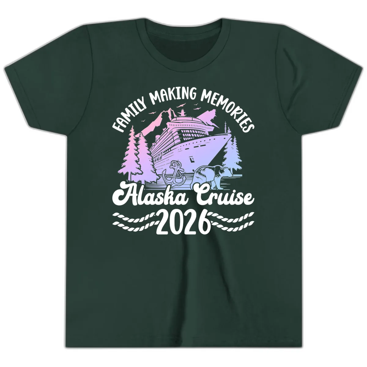 Family Memories Alaska Cruise 2026 Design Youth T-Shirt in Forest