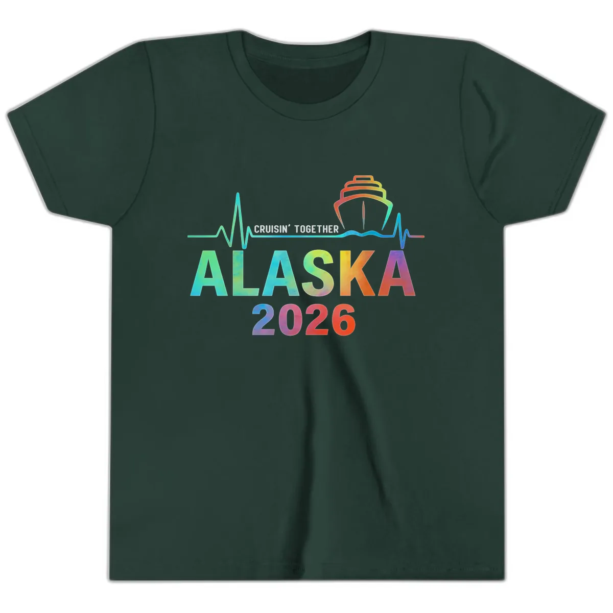 Cruisin' Together Alaska 2026 Cruise Design Youth T-Shirt in Forest