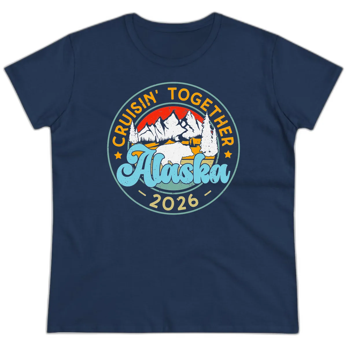 Cruisin' Together Alaska 2026 Badge Ladies Tee in Navy