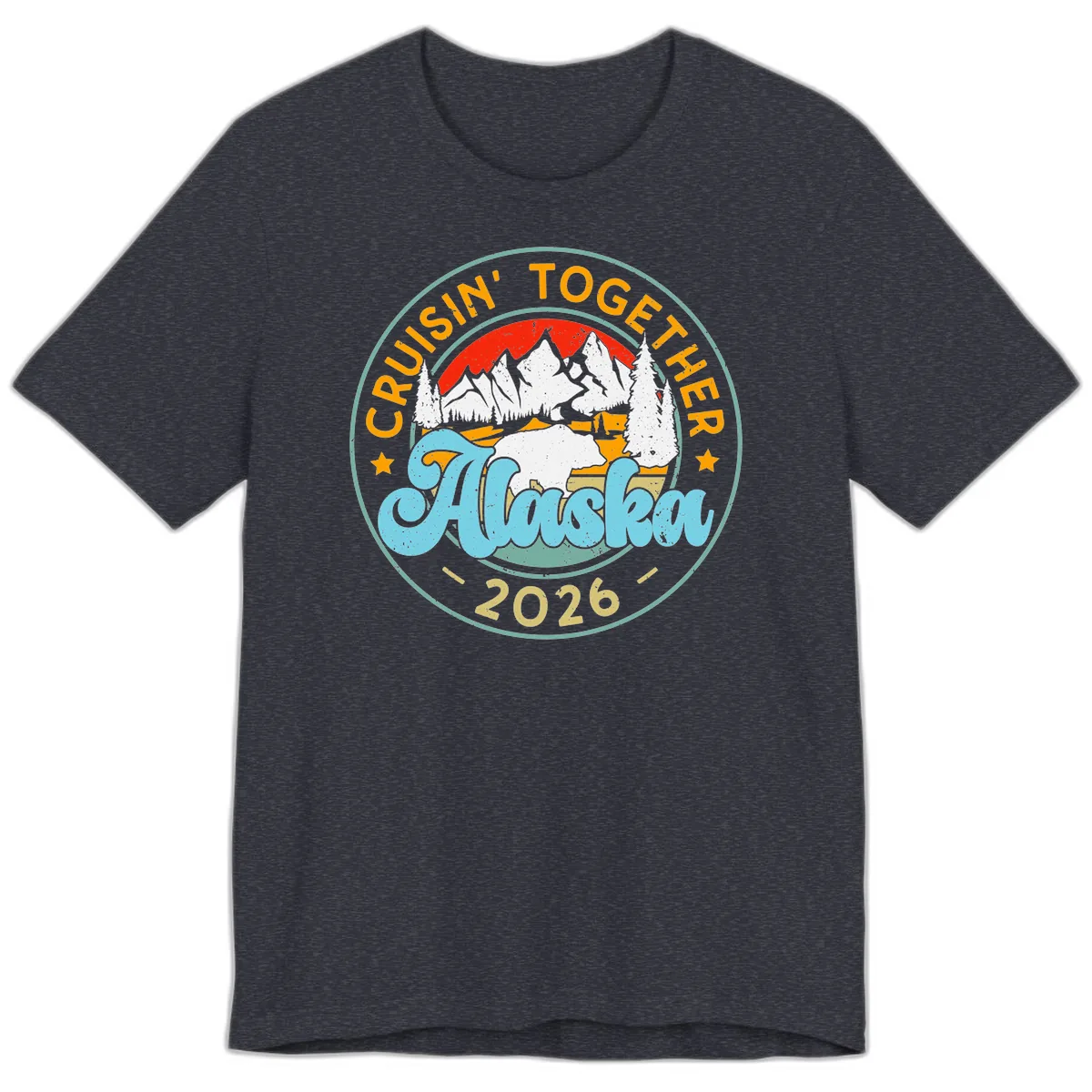 Cruisin' Together Alaska 2026 Badge Premium T-Shirt in Heather Navy