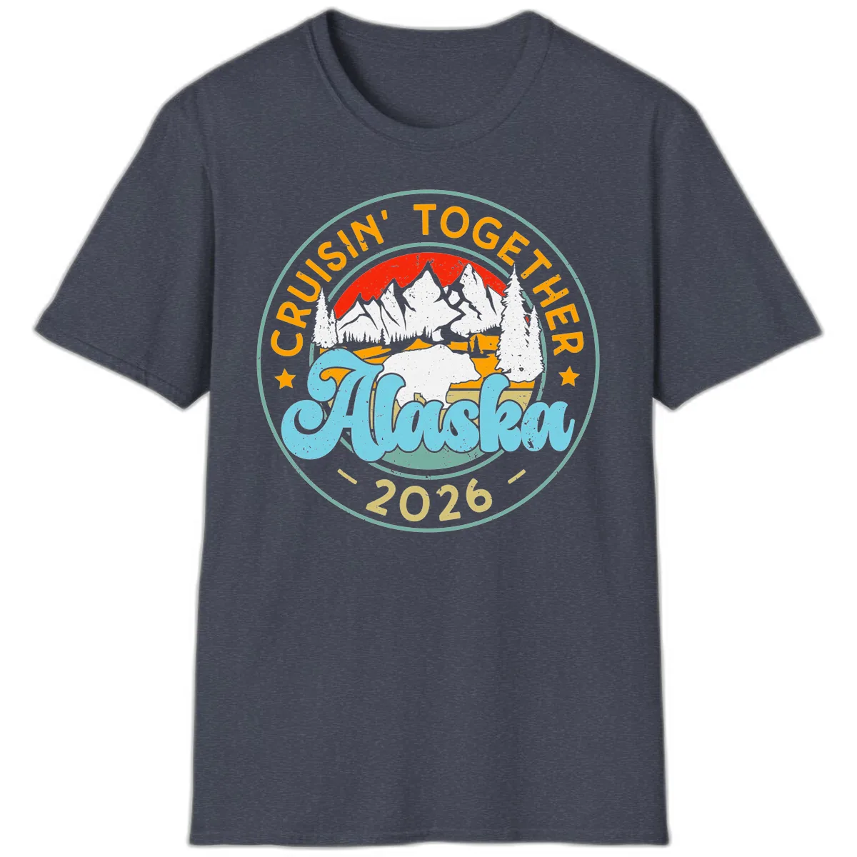 Cruisin' Together Alaska 2026 Badge T-Shirt in Heather Navy