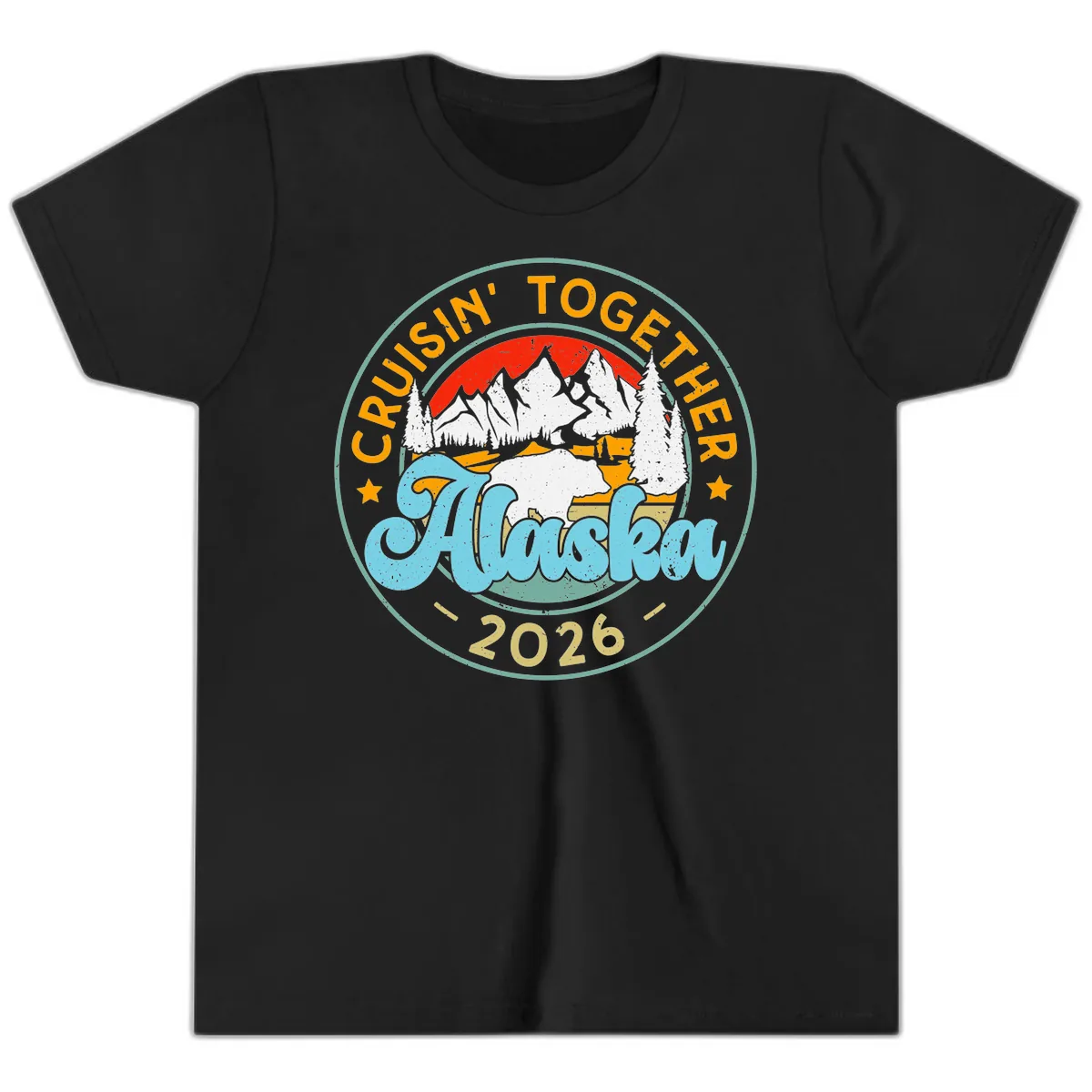 Cruisin' Together Alaska 2026 Badge Youth T-Shirt in Black