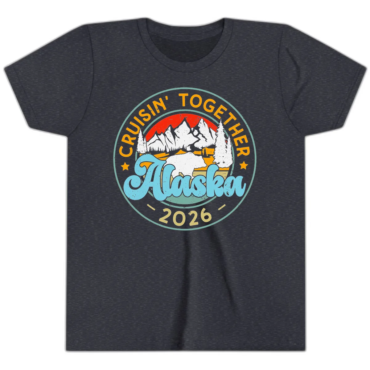Cruisin' Together Alaska 2026 Badge Youth T-Shirt in Heather Navy