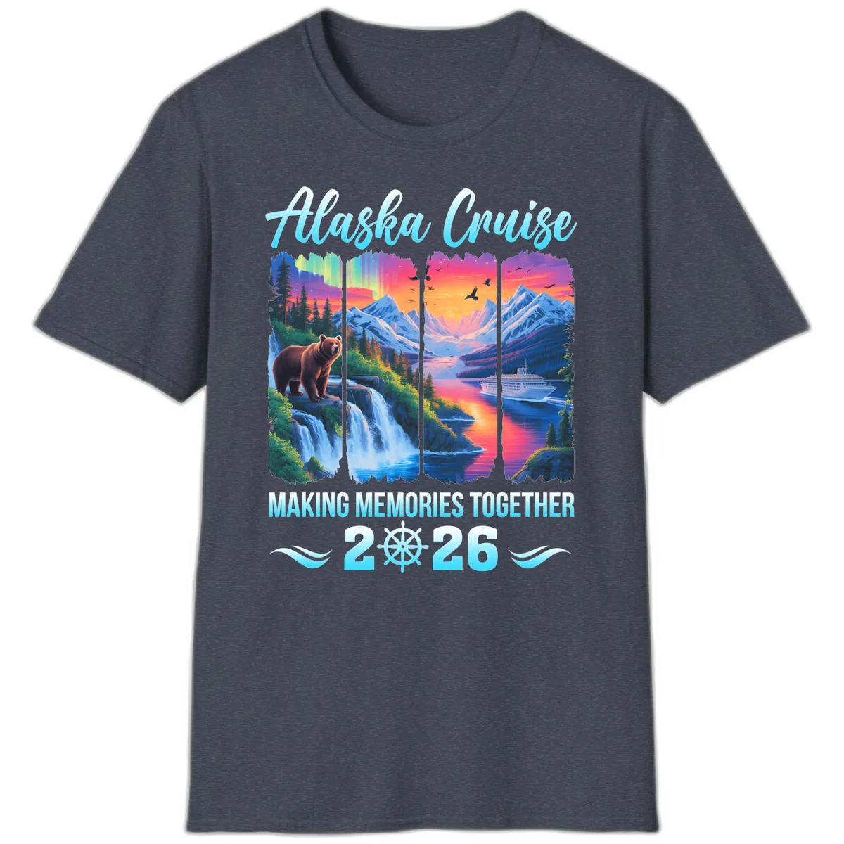 Alaska Cruise Making Memories Together 2026 T-Shirt in Heather Navy