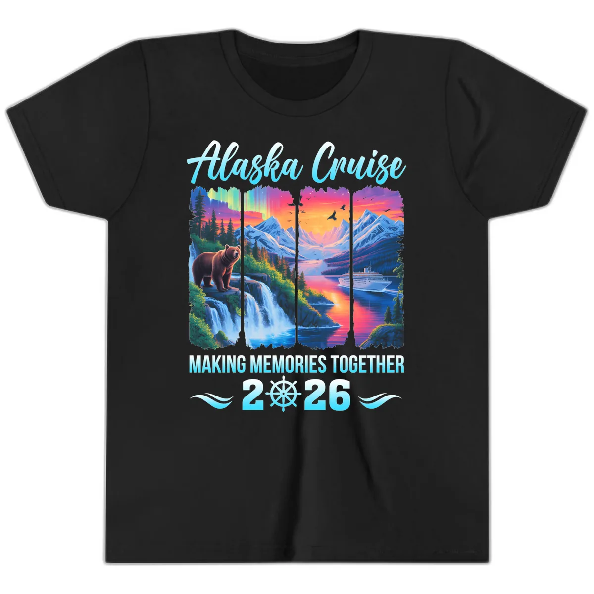 Alaska Cruise Making Memories Together 2026 Youth T-Shirt in Black