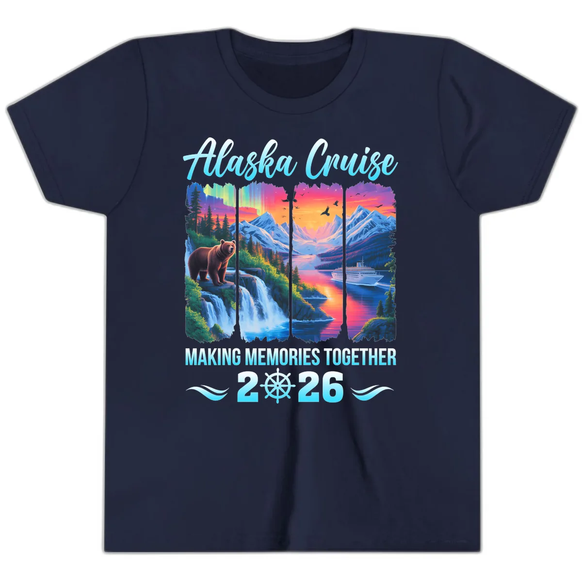 Alaska Cruise Making Memories Together 2026 Youth T-Shirt in Navy
