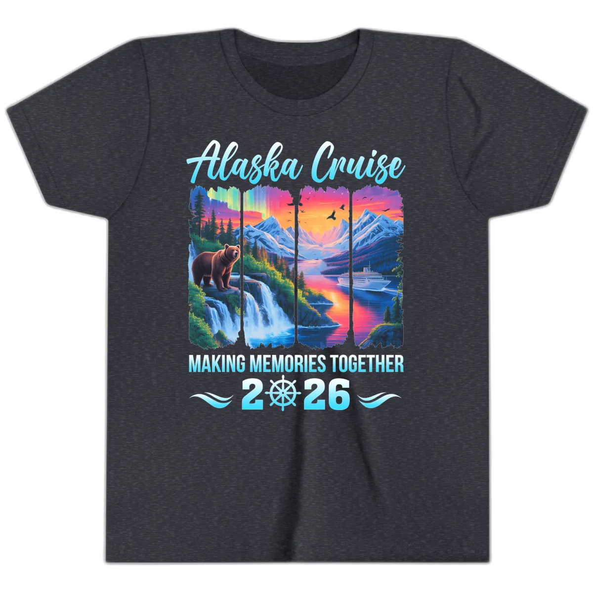 Alaska Cruise Making Memories Together 2026 Youth T-Shirt in Heather Navy