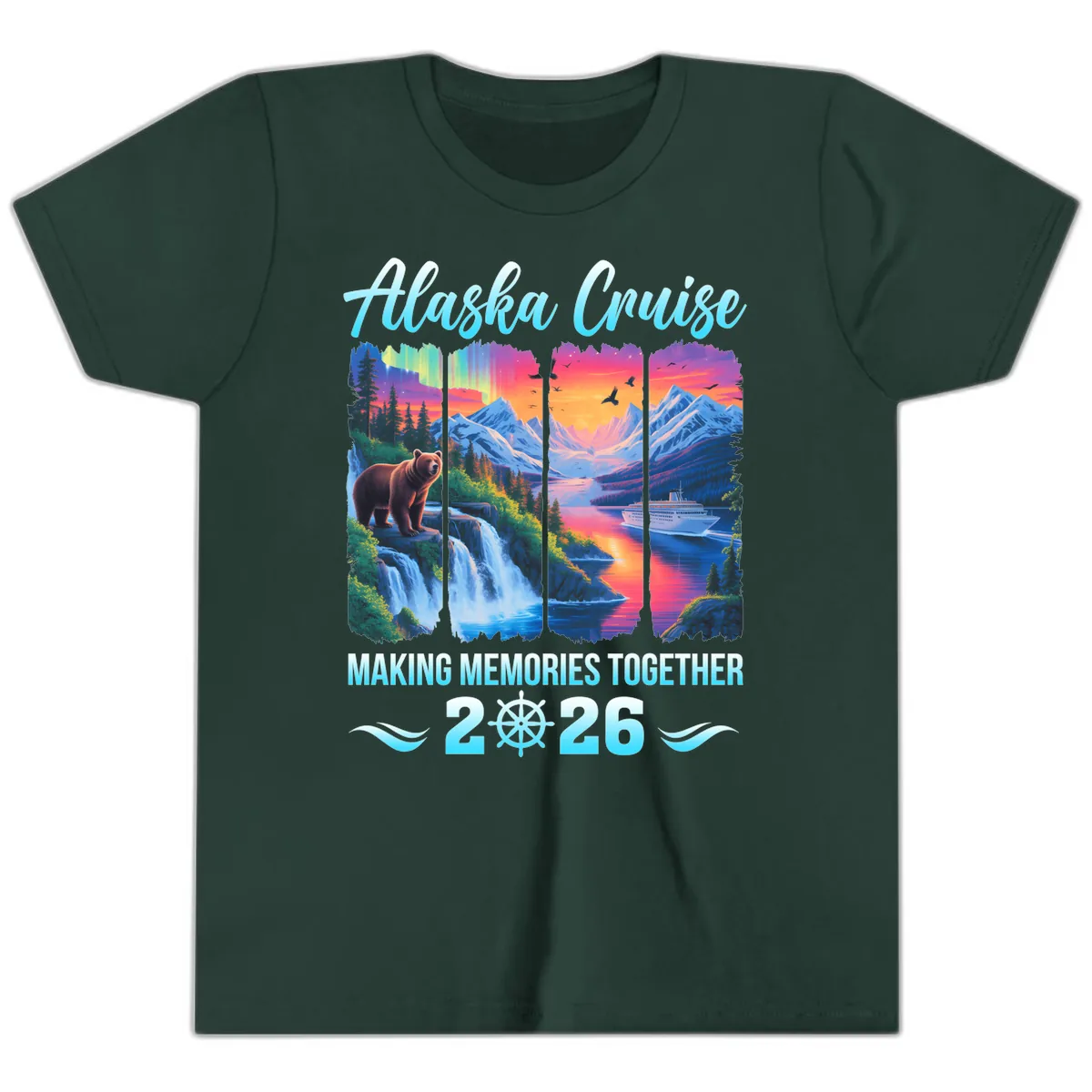 Alaska Cruise Making Memories Together 2026 Youth T-Shirt in Forest