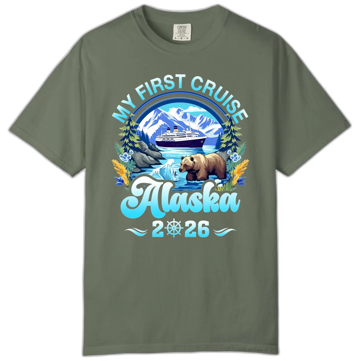 My First Alaska Cruise Bear and Ship Comfort Color in Moss