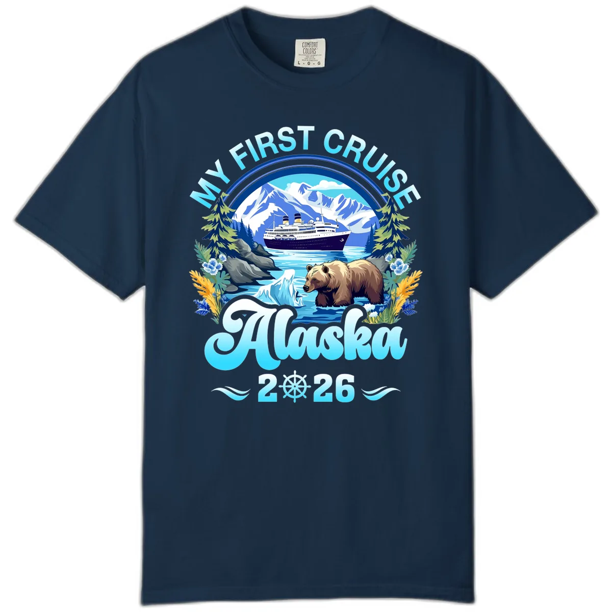 My First Alaska Cruise Bear and Ship Comfort Color in True Navy