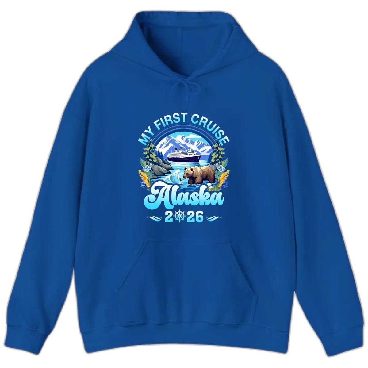My First Alaska Cruise Bear and Ship Hoodie in Royal