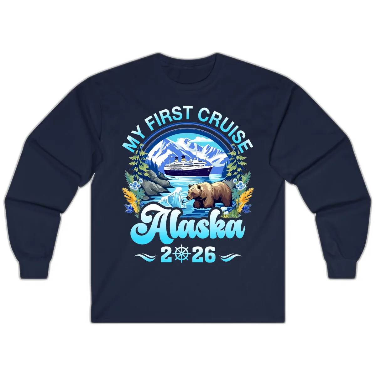 My First Alaska Cruise Bear and Ship Long Sleeve in Navy