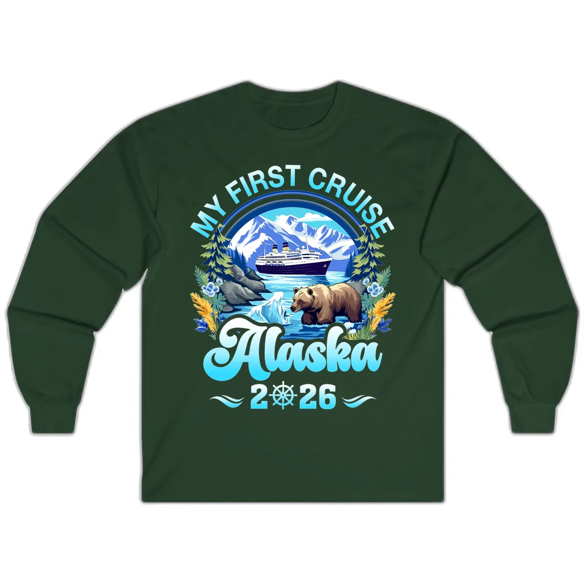 My First Alaska Cruise Bear and Ship Long Sleeve in Forest Green