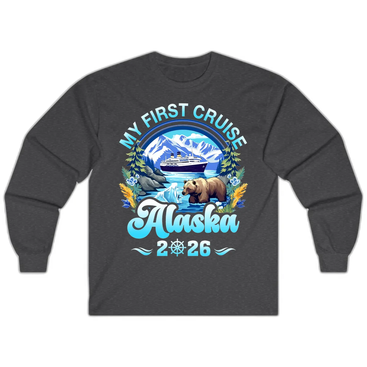 My First Alaska Cruise Bear and Ship Long Sleeve in Dark Heather