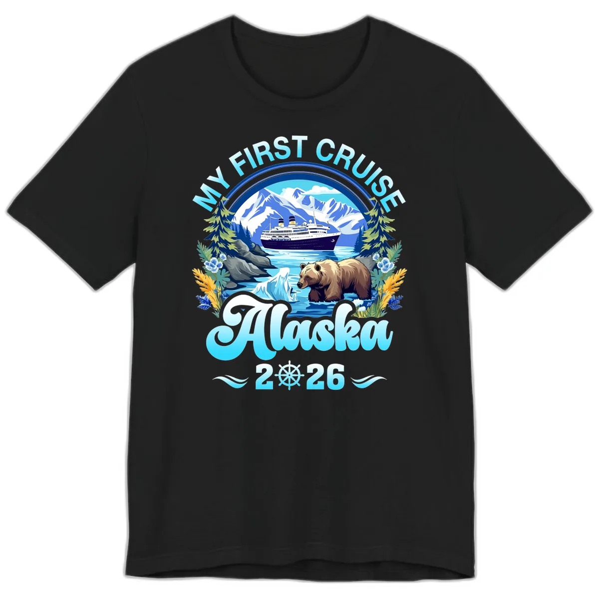 My First Alaska Cruise Bear and Ship Premium T-Shirt in Black