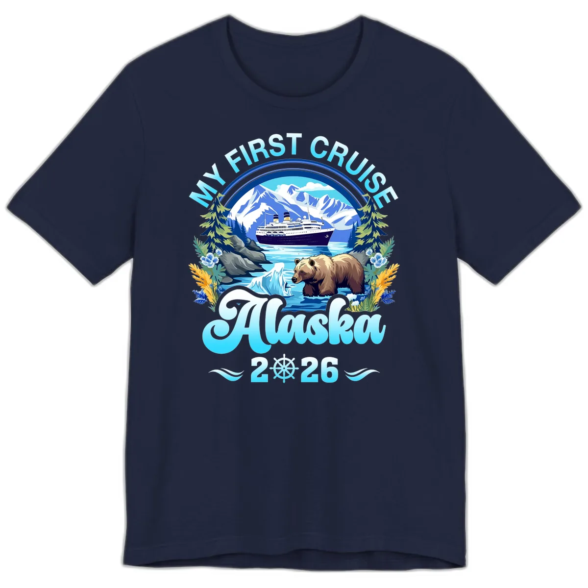 My First Alaska Cruise Bear and Ship Premium T-Shirt in Navy