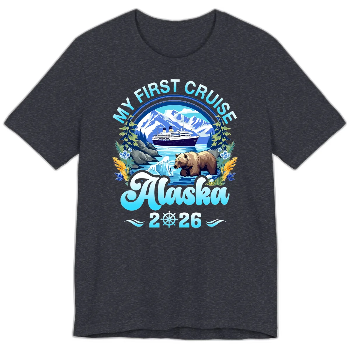 My First Alaska Cruise Bear and Ship Premium T-Shirt in Heather Navy