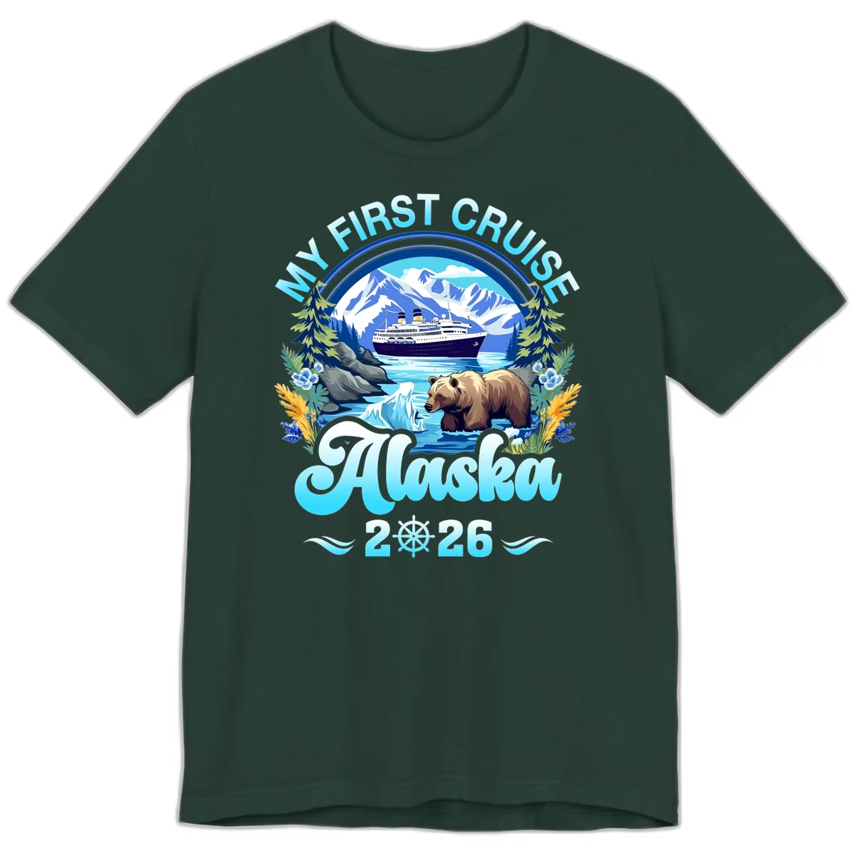 My First Alaska Cruise Bear and Ship Premium T-Shirt in Forest