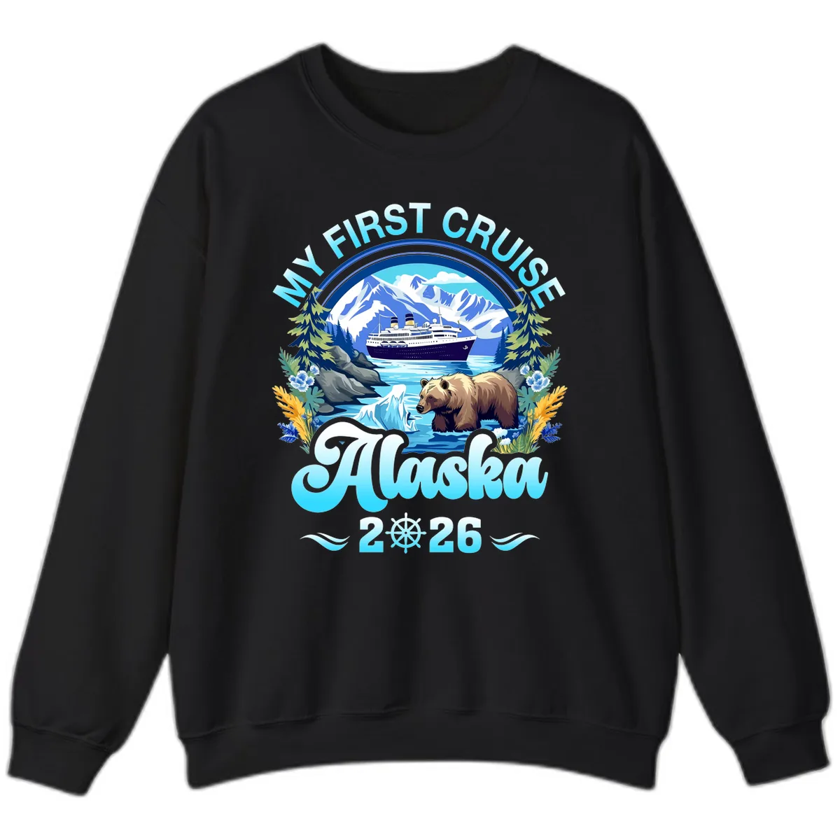 My First Alaska Cruise Bear and Ship Sweatshirt in Black