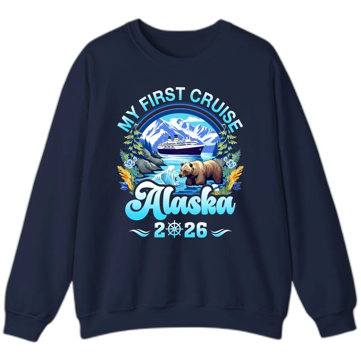My First Alaska Cruise Bear and Ship Sweatshirt in Navy